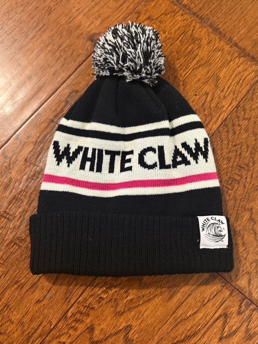 White Claw Knit Beanie Hat - Black with White & Pink Accents - Exclusive Merch